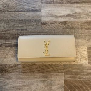 Saint Laurent Classic Monogram Leather Long Clutch, Nude / beige